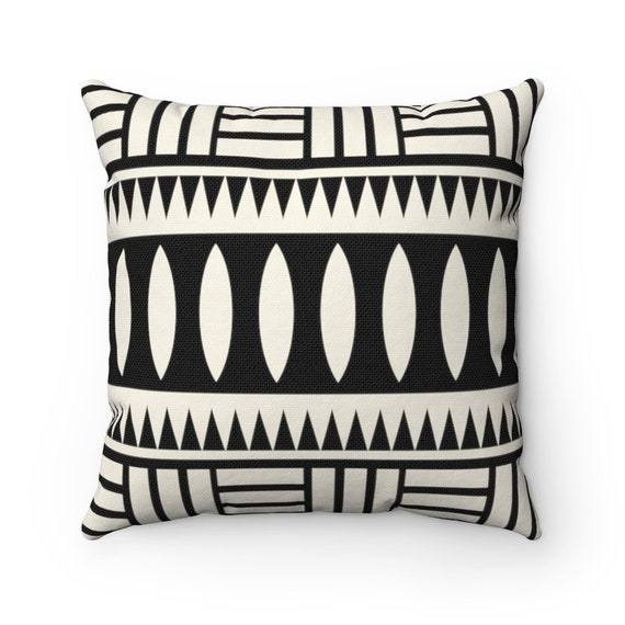 Tribal Designer Throw Pillow Boho Home Decor Classic Black and