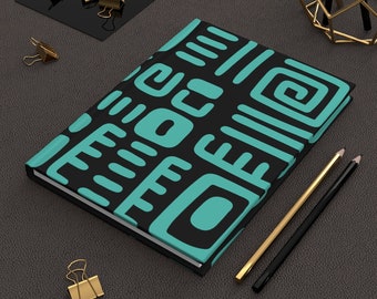 Diario di design tribale, diario di gratitudine astratto, quaderno a righe con copertina rigida, cancelleria chic, il regalo perfetto, le migliori idee regalo, regali d'arte