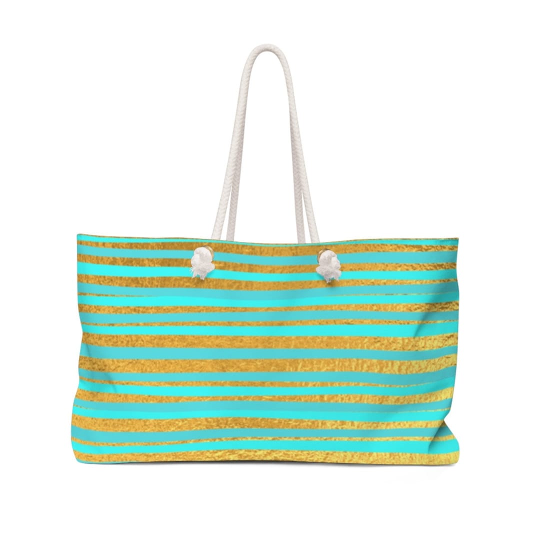 Gold Stripe Weekender Bag Designer Beach Bag Yoga Tote Bag 