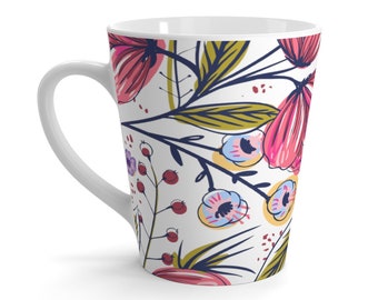 Latte Mug, Floral Designer Mug, Boho Chic, Ceramic Coffee Mug, Best Gifts, Chic mug, Chic Gifts, Artful Design, Chic Gifts