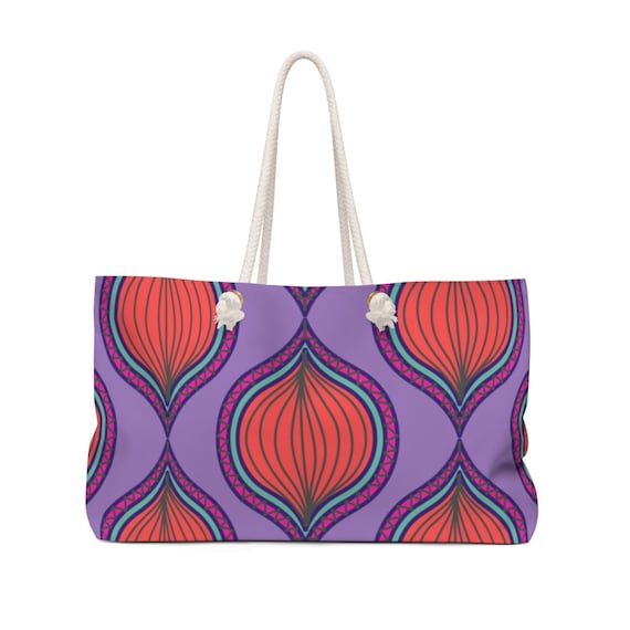 Weekender Bag, Designer Beach Bag, Abstract Oversize Tote, Retro