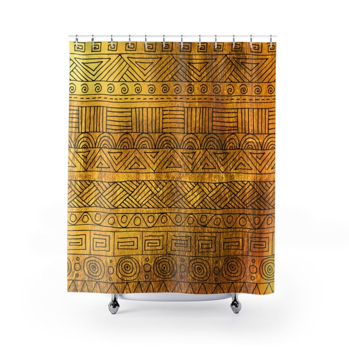 Abstract Tribal Designer Shower Curtains, Boho Chic Afriacn Mud Cloth