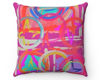 Art Pillow, Abstract Throw Pillow, Painted Accent Pillow,  Multi Color with Magenta Backgroud, Boho Home Décor, Fall Decor, Chic Pillows