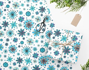 Floral Gift Wrapping Paper, Designer Wrapping Paper, Pretty Summer Blues,