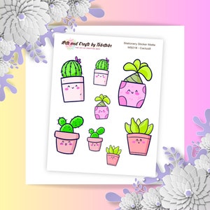 Cactus 08 / Pegatinas para planificador / Pegatinas de plantas / Pegatinas con forma de bala / MS018 / Pegatina blanca mate