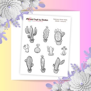 Cactus 10 / Pegatinas para planificador / Pegatinas de plantas / Pegatinas con forma de bala / MS020 / Pegatina blanca mate
