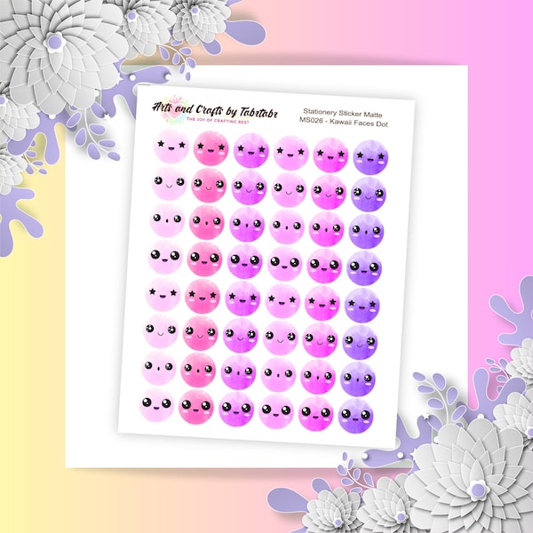 Kawaii Face Dot 6 | Planner Stickers | Plant Stickers | Bullet Stickers | MS026 | White Sticker Matte