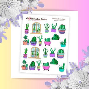 Cactus 02 / Pegatinas para planificador / Pegatinas de plantas / Pegatinas con forma de bala / MS012 / Pegatina blanca mate