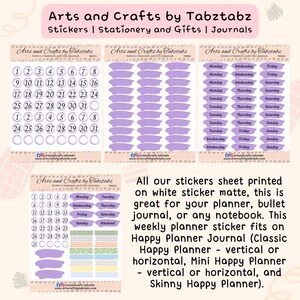 Weekly Planner Stickers | Basic Journal Stickers | Date-Day Dots | Functional Stickers Set | Purple | Arts and Crafts by Tabztabz