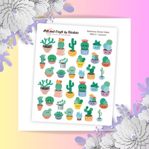 Cactus 03 / Pegatinas para planificador / Pegatinas de plantas / Pegatinas con forma de bala / MS013 / Pegatina blanca mate