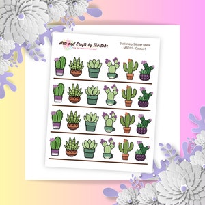 Cactus 01 / Pegatinas para planificador / Pegatinas de plantas / Pegatinas con forma de bala / MS011 / Pegatina blanca mate
