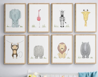 Safari Nursery Print Set, Animal Nursery Prints, Nursery Decor, Nursery Art, Kids Art, Safari Print Set, Baby gift, Nursery Pictures