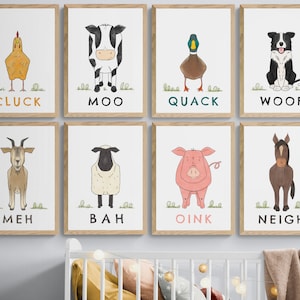 Farmyard Nursery Print Set with animals sounds, Animal Nursery Prints, Nursery Decor, Nursery Wall Art, Kids Wall Art, Farmyard Print Set