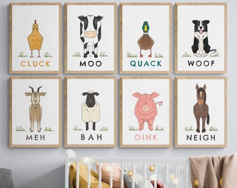 Farmyard Nursery Print Set with animals sounds, Animal Nursery Prints, Nursery Decor, Nursery Wall Art, Kids Wall Art, Farmyard Print Set