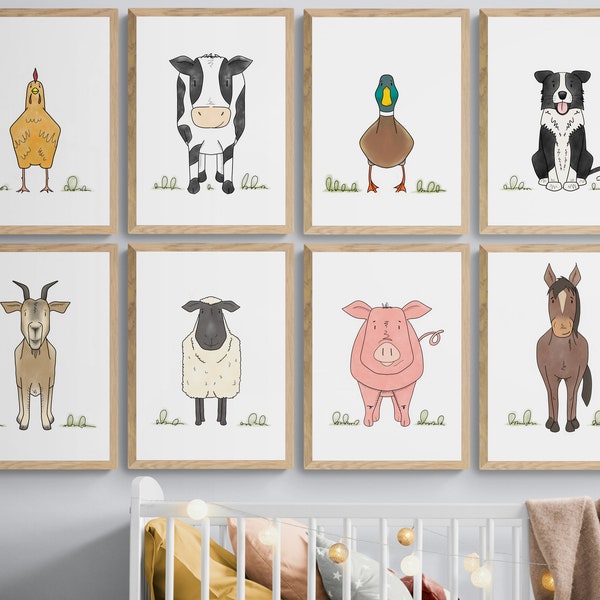 Farmyard Nursery Print Set, Animal Nursery Prints, Nursery Decor, Nursery Wall Art, Kids Art, Farmyard Print Set