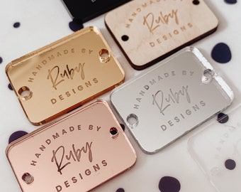 Personalised Button Tag for Crafters, Engraved Wood Buttons, Mirror or Acrylic Tags for Gifting, Product Labels, Handmade