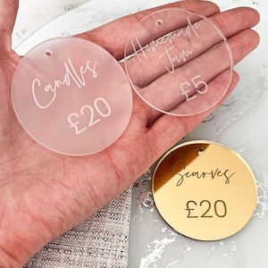 Custom Price Tags, Customised Pricing Labels, Small Businesses, Fayres, Stalls, Festivals, Mirror Engraved Display Labels, Bespoke Signs