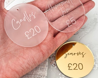 Custom Price Tags, Customised Pricing Labels, Small Businesses, Fayres, Stalls, Festivals, Mirror Engraved Display Labels, Bespoke Signs