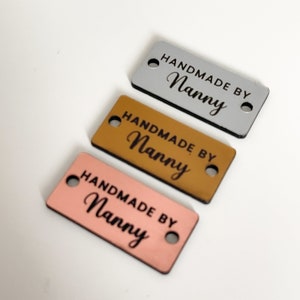 Handmade By Nanny Engraved Buttons, Labels, Tags, Personalised 2 Ply Luxury Acrylic Tags for Gifting, Crafters Product Labels, Auntie, Mummy