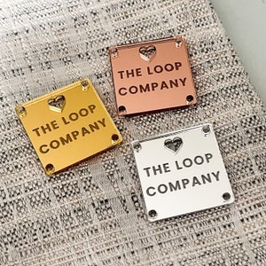 Brand Labels, Personalised Square Button Tag for Crafters, Small Businesses, Mirror or Acrylic Tags, Product Labels, Marketing, Logo Tags