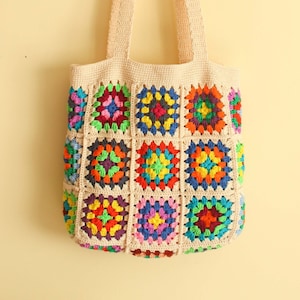 Blues Hand Stitched Crocheted Sturdy Tote Handbag USA Made Colorful Bohemian Woman\u2019s Gift Shopping Craft Bag Active