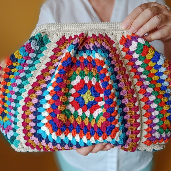 Handmade Multicolor Granny Square Crochet Clutch, Crochet purse, Vintage style clutch, Crochet handbag, Crochet bag, Womens bag