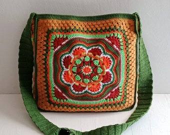 Handmade multicolor Crochet Mandala Bag, Granny Square Bag, Crossbody bag, Boho Bag, Flower Bag, Gift For Her