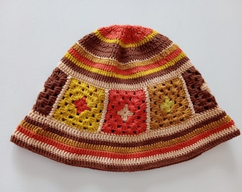 Handmade unisex granny square crochet bucket hat, Crochet beanie, Crochet bucket hat for men, for women, Gift for him, Gift for her