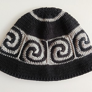 Handmade black and grey unisex granny square crochet bucket hat, Crochet bucket hat for men, for women, Gift for him, Gift for her