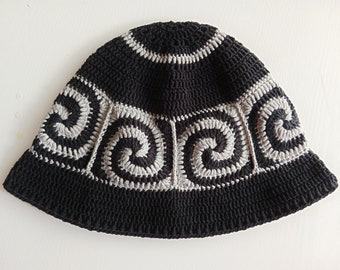 Handmade black and grey unisex granny square crochet bucket hat, Crochet bucket hat for men, for women, Gift for him, Gift for her