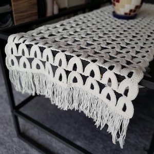 Runner da tavolo grande all'uncinetto fatto a mano color crema, tovaglia all'uncinetto, runner da tavolo da pranzo, tovaglia da tavolo da caffè