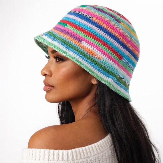Multicolor Hand Crafted Crochet Bucket Hat Crochet Granny Square Hat, Ready to Ship Colorful Bucket Hat  main image 2