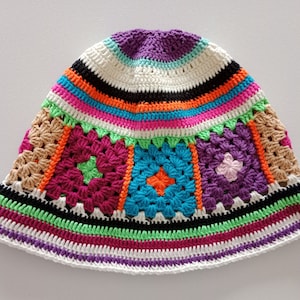 Handmade granny square crochet beanie, Crochet bucket hat for women, for men, Multicolor beanie, unisex bucket hat, Gift for her, for him