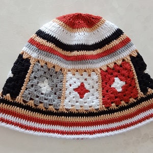 Sombrero de cubo de ganchillo cuadrado de abuela unisex hecho a mano, gorro de ganchillo, sombrero de cubo de ganchillo para hombres, para mujeres, regalo para él, regalo para ella