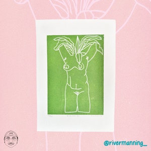 Birds Nest Fern A5 Hand Printed Lino Print Queer Trans Non Binary Pride