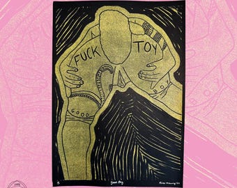 Good Boy A4 Sexy Queer Trans LGBT Kink Lino Print