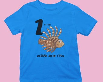 Zebra Lionfish T-Shirt, Kids T-Shirt Toddler Tee, Australian Animal Tshirt, Top, Girls/Boys Australiana Gifts For Children