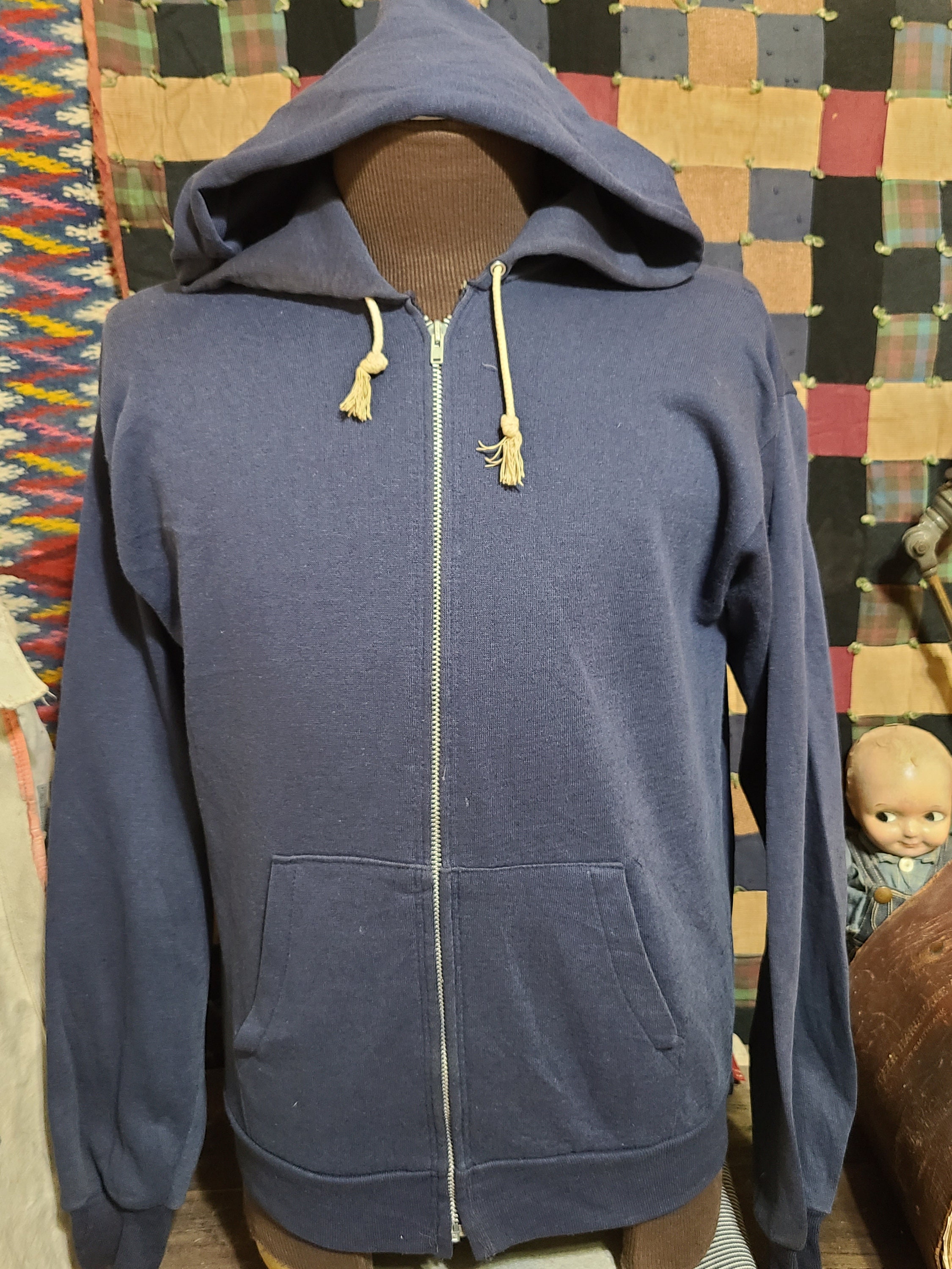 Vintage 70s Sears Blue Faded Full zip hoodie hooded Parka Etsy