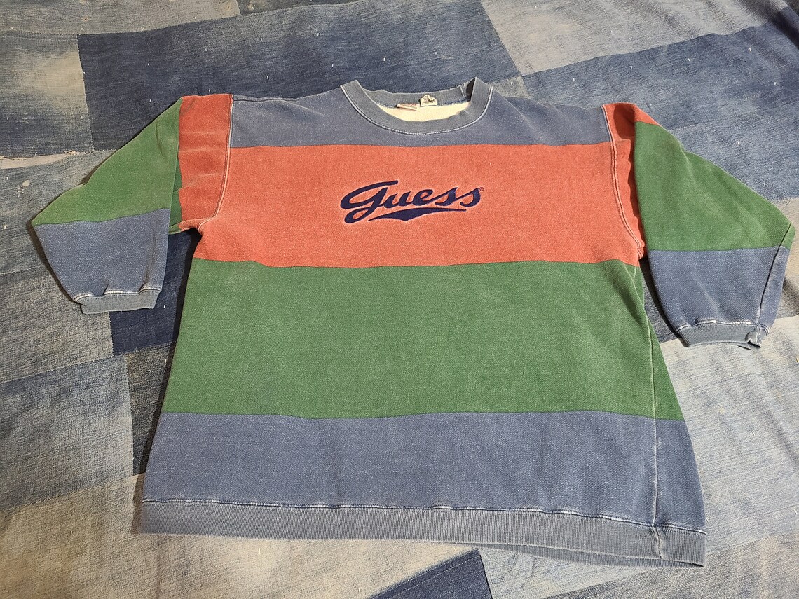 Vintage 80s Guess Jeans Striped Color block hip hop streetwear Etsy