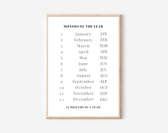 Months of the Year SVG/PNG/PDF. Montessori Nursery. Educational Wall Art. Classroom Decor. Homeschool Printable. Classroom Poster.