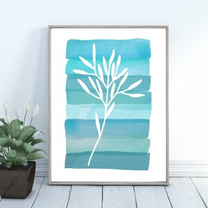 Blue Floral Art Print, Watercolor Botanical Art printable, modern floral home décor  available through digital download