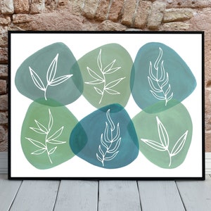 Green Watercolor Floral Art Print, Floral Line Art Print, Flower Botanical Art Print for  digital download