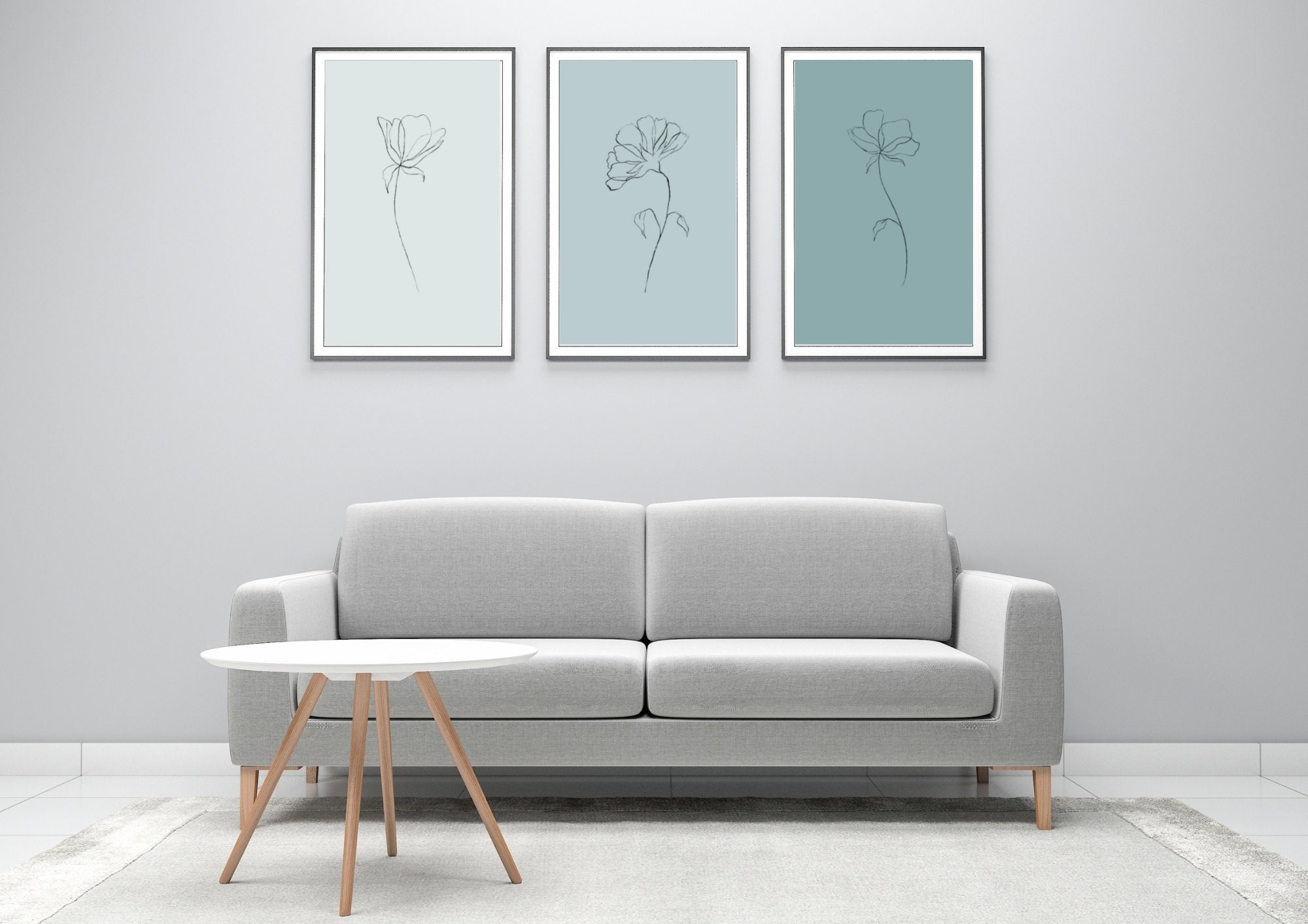 Blue Teal Floral Wall Art Set of 3 Prints Teal Botanical Etsy