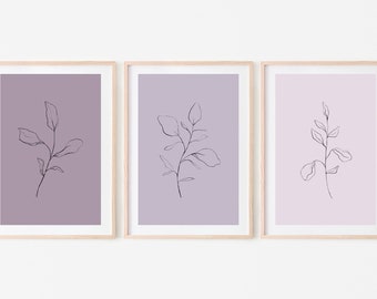 Lilac Floral Line Art Prints - Set of 3 (Digital Download)