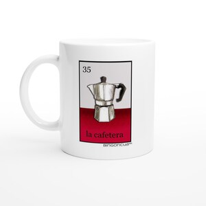 Bingoricua's Card No. 35- La Cafetera - White 11oz Ceramic Mug