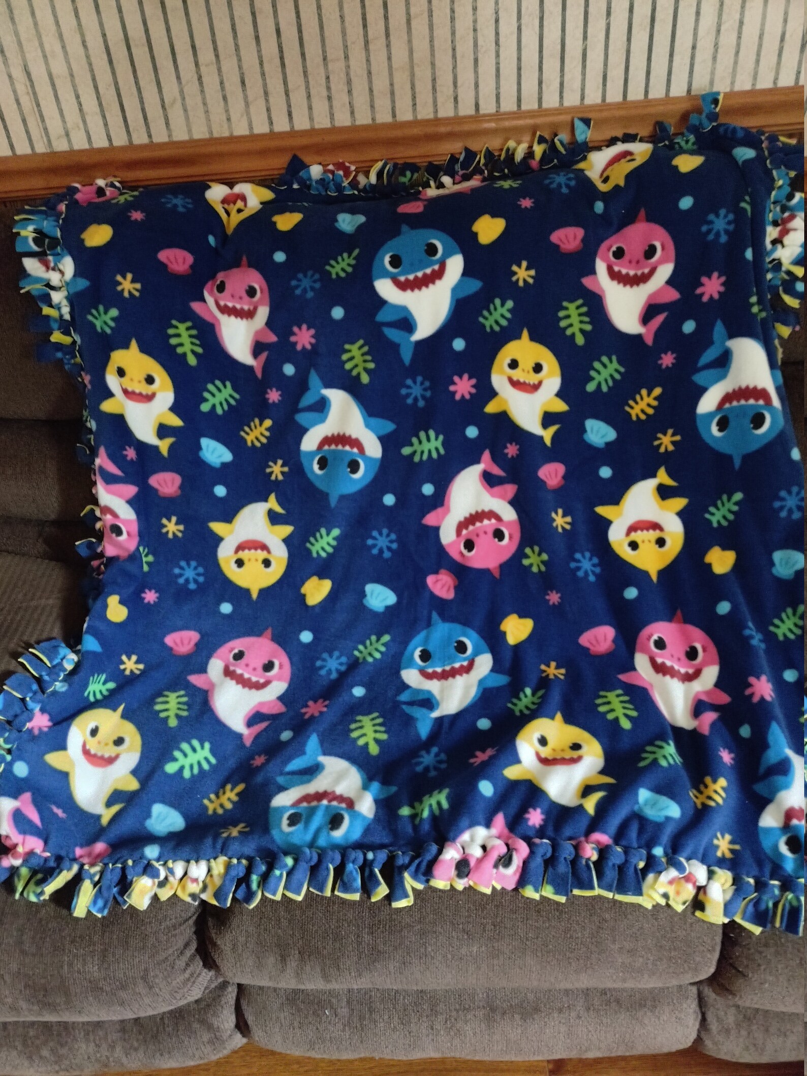 Throw Baby sharks no sew hand tied fleece throw with Etsy