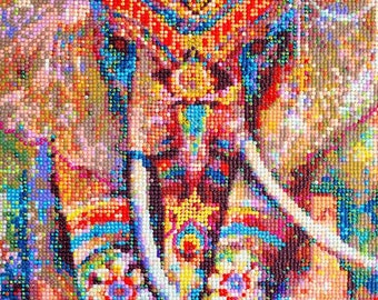 Finished Diamond Dotz Painting, Framed, Elephant Mosaic 