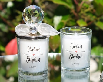 Personalized Wedding Favor Candles, Luxury Glass, Custom Names (Bulk)