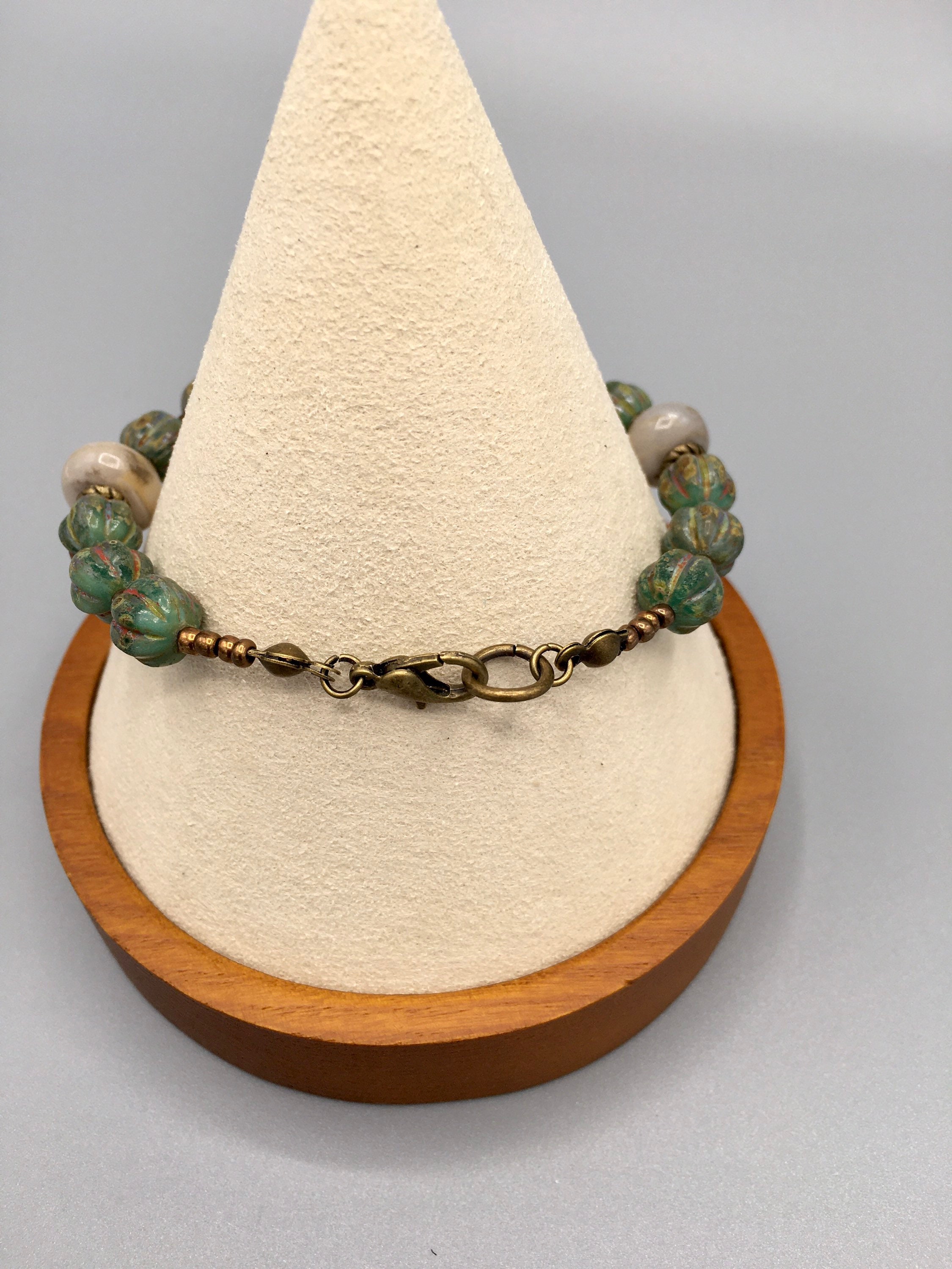 Grünes und graues Perlenarmband mit Achat und böhmischen | Etsy