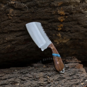 Handmade Damascus Skinner Knife: Viking Hunting Knife, Leather Sheath